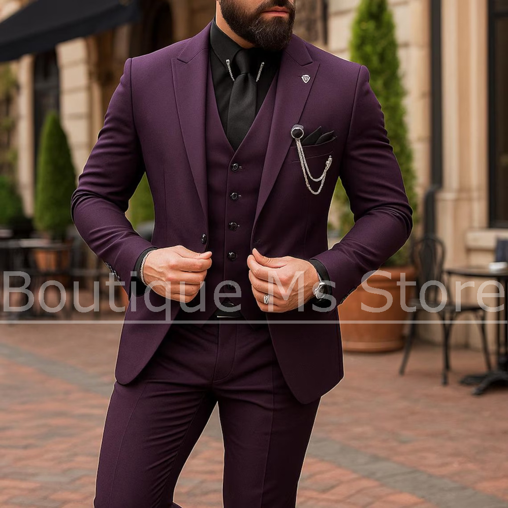 Men Formal Wear Outfits - Мужской костюм-тройка: однобортный пиджак, жилет и