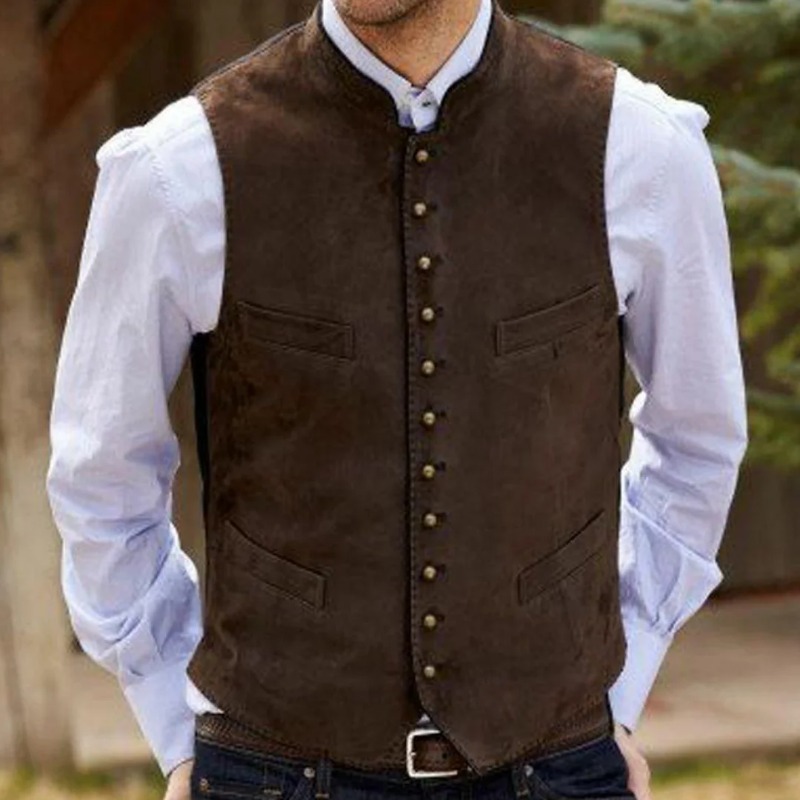 Men Formal Wear Outfits - Мужской жилет из кофейного замшевого бархата