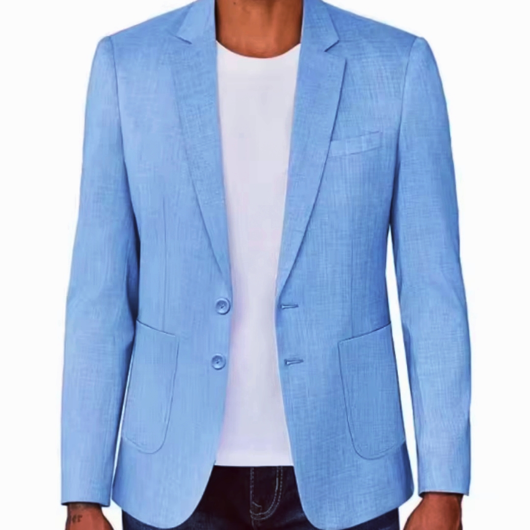 Men Formal Wear With Coat - Мужской приталенный льняной пиджак бежевого/синего цвета