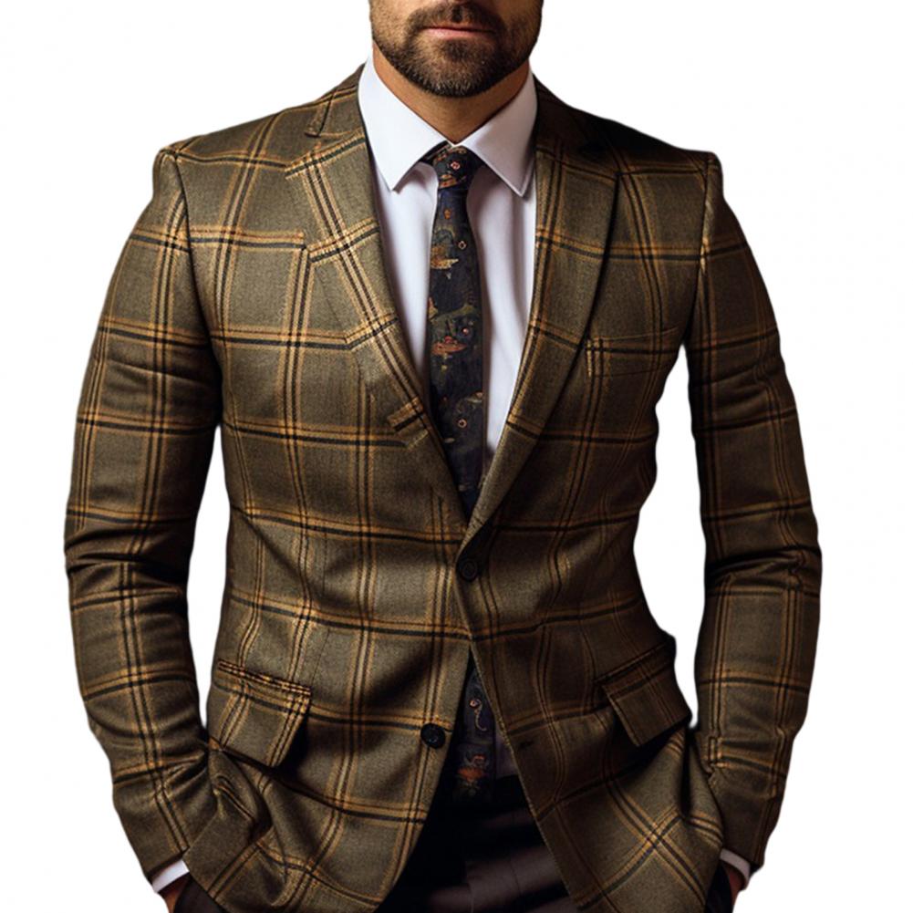 Men Formal Wear Outfits - Мужской деловой пиджак в клетку, приталенный,