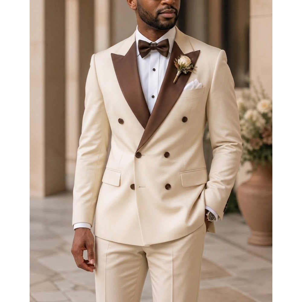 Men Formal Wear Outfits - Мужской двубортный смокинг с острыми лацканами,